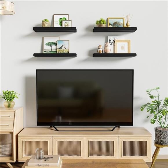Black Floating Shelves for Wall Set of 4, Wood Wall Shelves with Lip,15.6 Inch - Picture 4 of 7